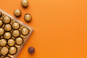 top view delicious chocolate orange table